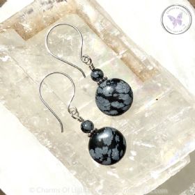 Snowflake Obsidian Coin Earrings